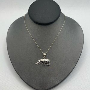 10k & 14k white gold rhino necklace
